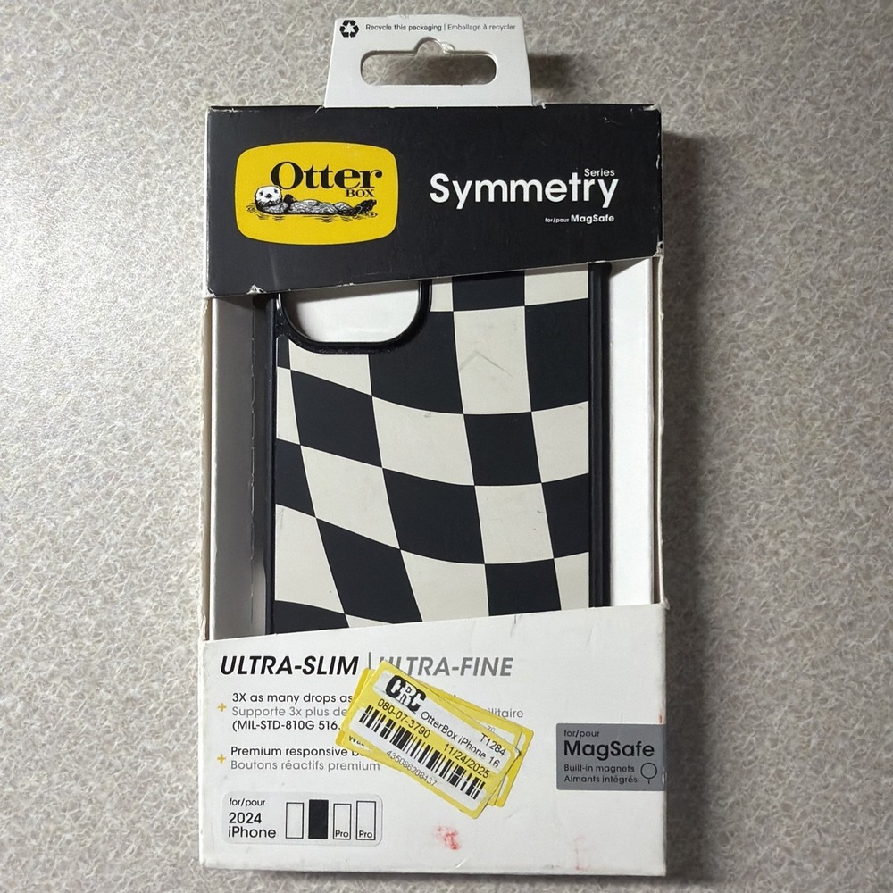 OtterBox Symmetry Series MagSafe Cell Phone Case Black White Checkered iPhone 16